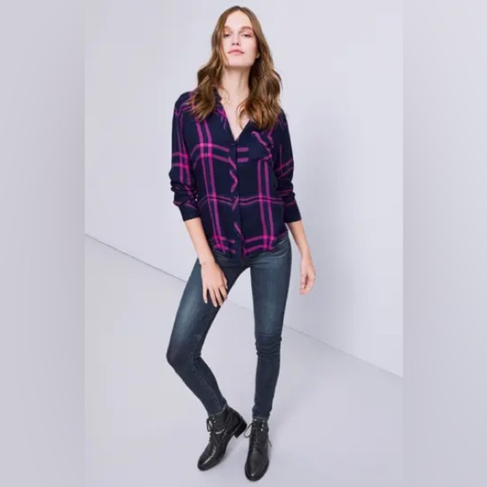 Rails Womenβs Hunter Flannel Shirt Navy Pink Cabincore Cozy Soft Girl Outdoorsy
